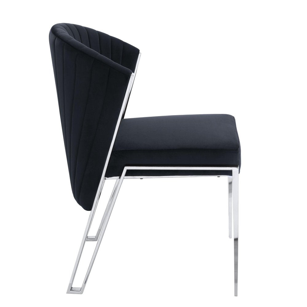 Set of Two Black And Silver Velvet And Steel Dining Side Chairs