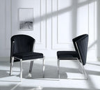 Set of Two Black And Silver Velvet And Steel Dining Side Chairs
