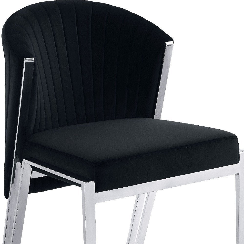 Set of Two Black And Silver Velvet And Steel Dining Side Chairs