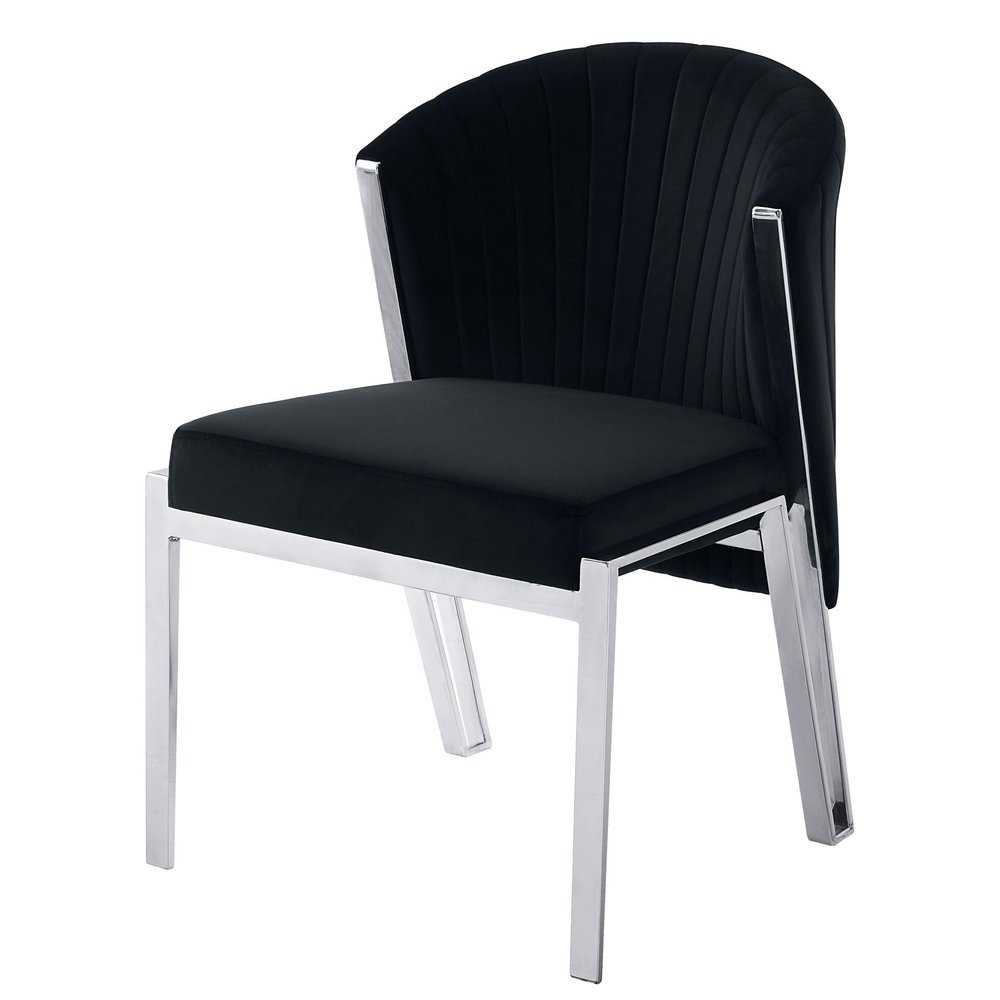 Set of Two Black And Silver Velvet And Steel Dining Side Chairs