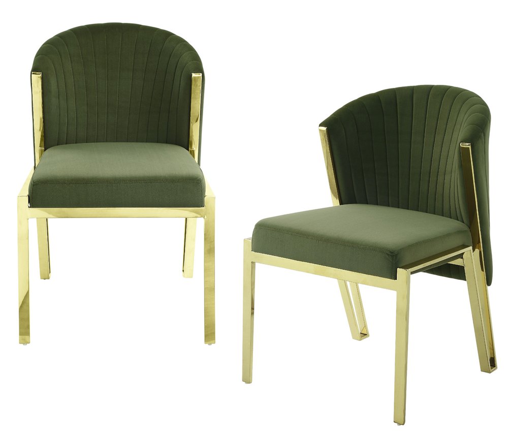 Set of Two Black And Silver Velvet And Steel Dining Side Chairs