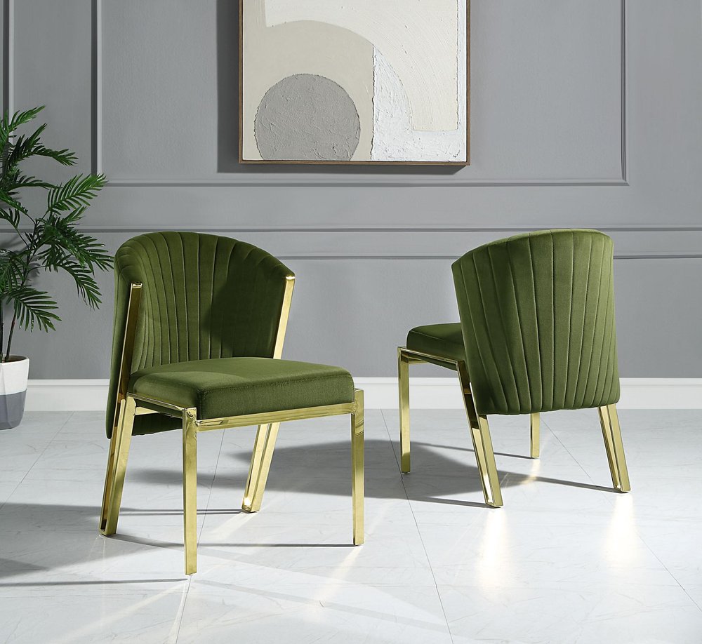 Set of Two Black And Silver Velvet And Steel Dining Side Chairs