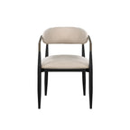 Set of Two Beige And Black Upholstered Fabric Open Back Dining Arm Chairs