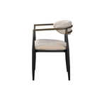 Set of Two Beige And Black Upholstered Fabric Open Back Dining Arm Chairs
