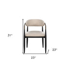 Set of Two Beige And Black Upholstered Fabric Open Back Dining Arm Chairs