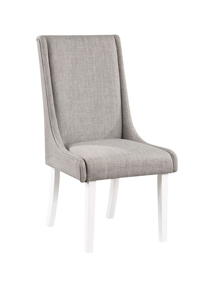 Set of Two Gray And White Linen And Solid Wood Dining Side Chairs