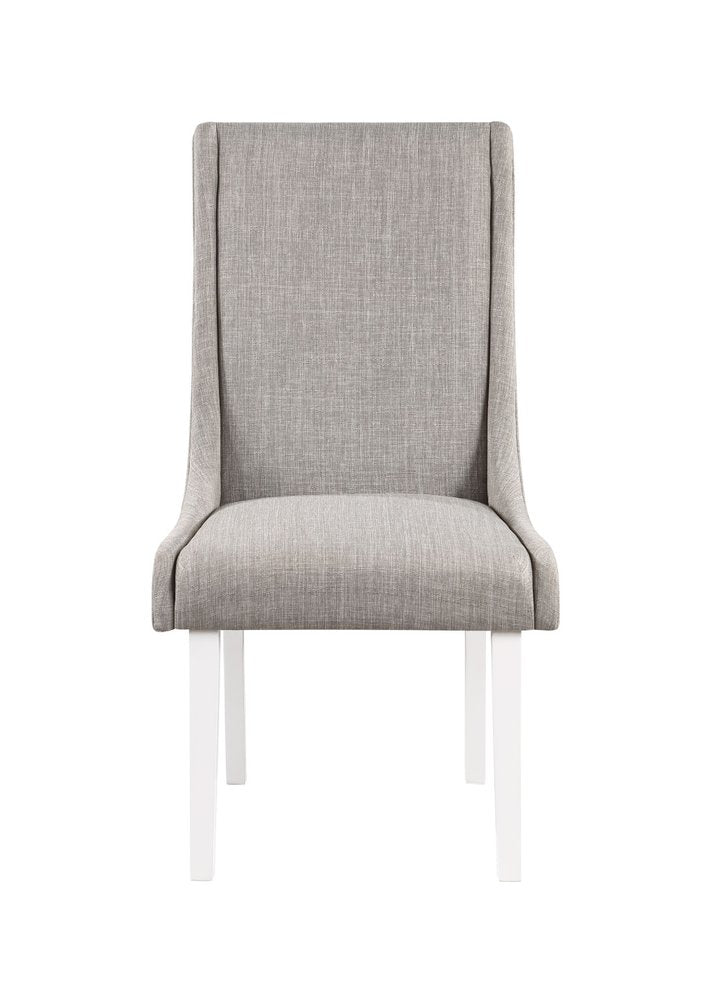 Set of Two Gray And White Linen And Solid Wood Dining Side Chairs