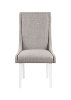 Set of Two Gray And White Linen And Solid Wood Dining Side Chairs