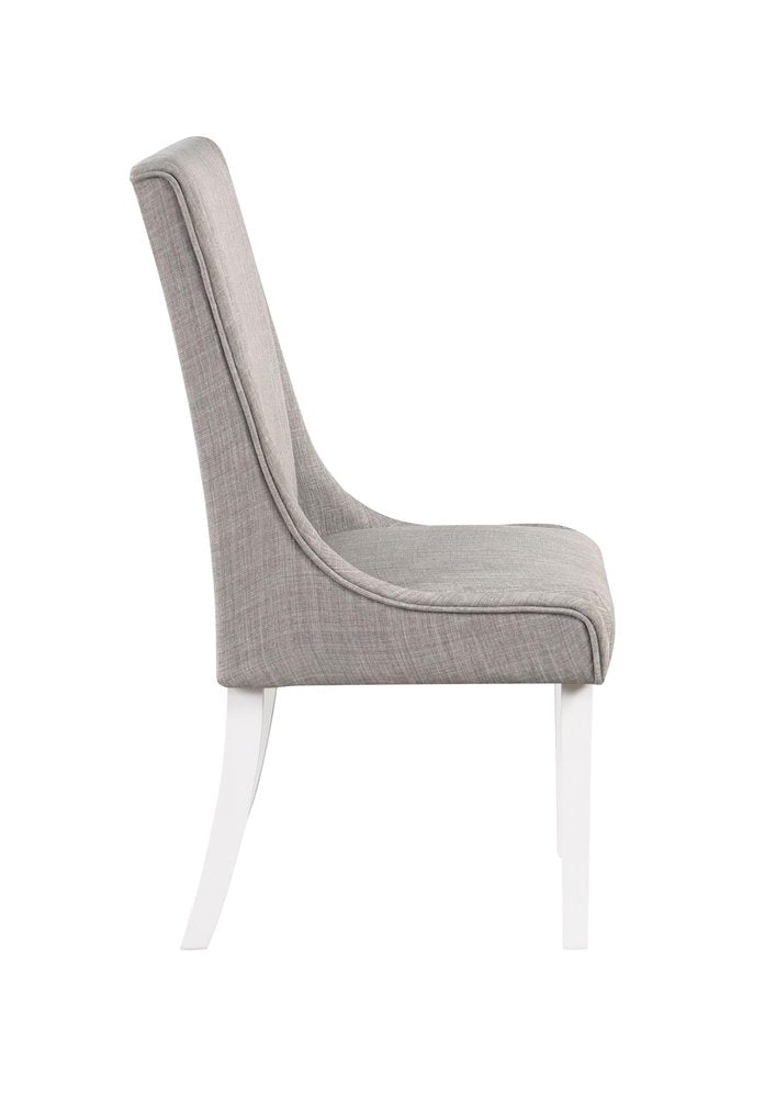 Set of Two Gray And White Linen And Solid Wood Dining Side Chairs
