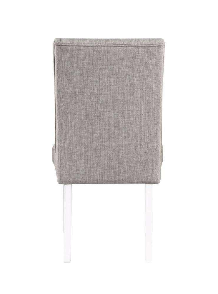 Set of Two Gray And White Linen And Solid Wood Dining Side Chairs