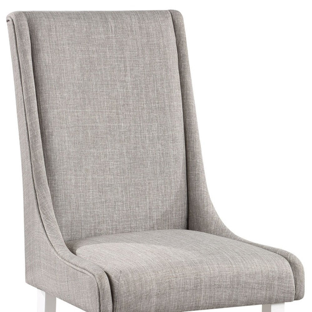Set of Two Gray And White Linen And Solid Wood Dining Side Chairs