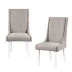 Set of Two Gray And White Linen And Solid Wood Dining Side Chairs