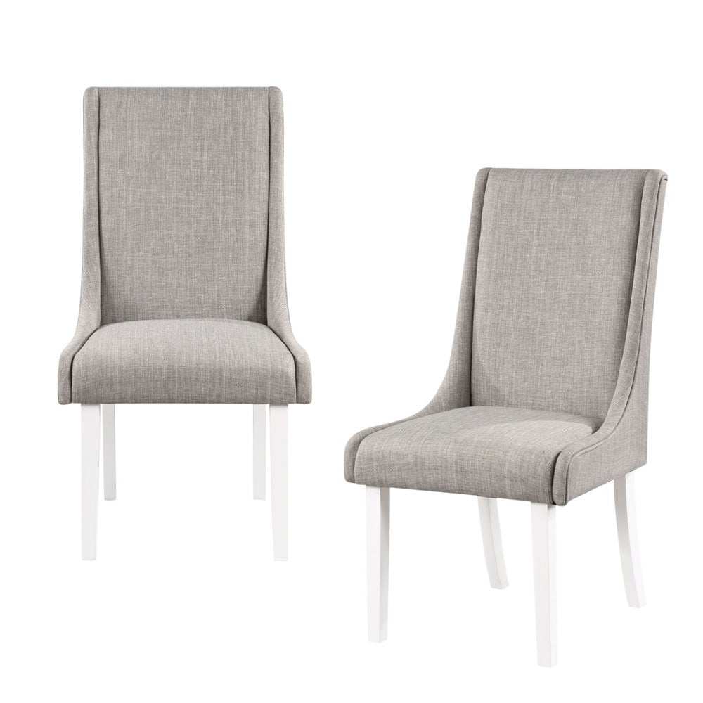 Set of Two Gray And White Linen And Solid Wood Dining Side Chairs