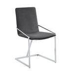 Set of Two Gray and Silver Upholstered Velvet And Metal Dining Side Chairs