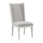 Set of Two Light Gray And White Linen And Solid Wood Dining Side Chairs