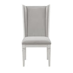 Set of Two Light Gray And White Linen And Solid Wood Dining Side Chairs