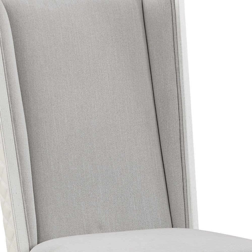 Set of Two Light Gray And White Linen And Solid Wood Dining Side Chairs