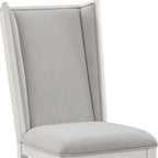 Set of Two Light Gray And White Linen And Solid Wood Dining Side Chairs