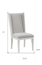 Set of Two Light Gray And White Linen And Solid Wood Dining Side Chairs