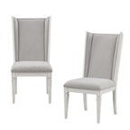 Set of Two Light Gray And White Linen And Solid Wood Dining Side Chairs