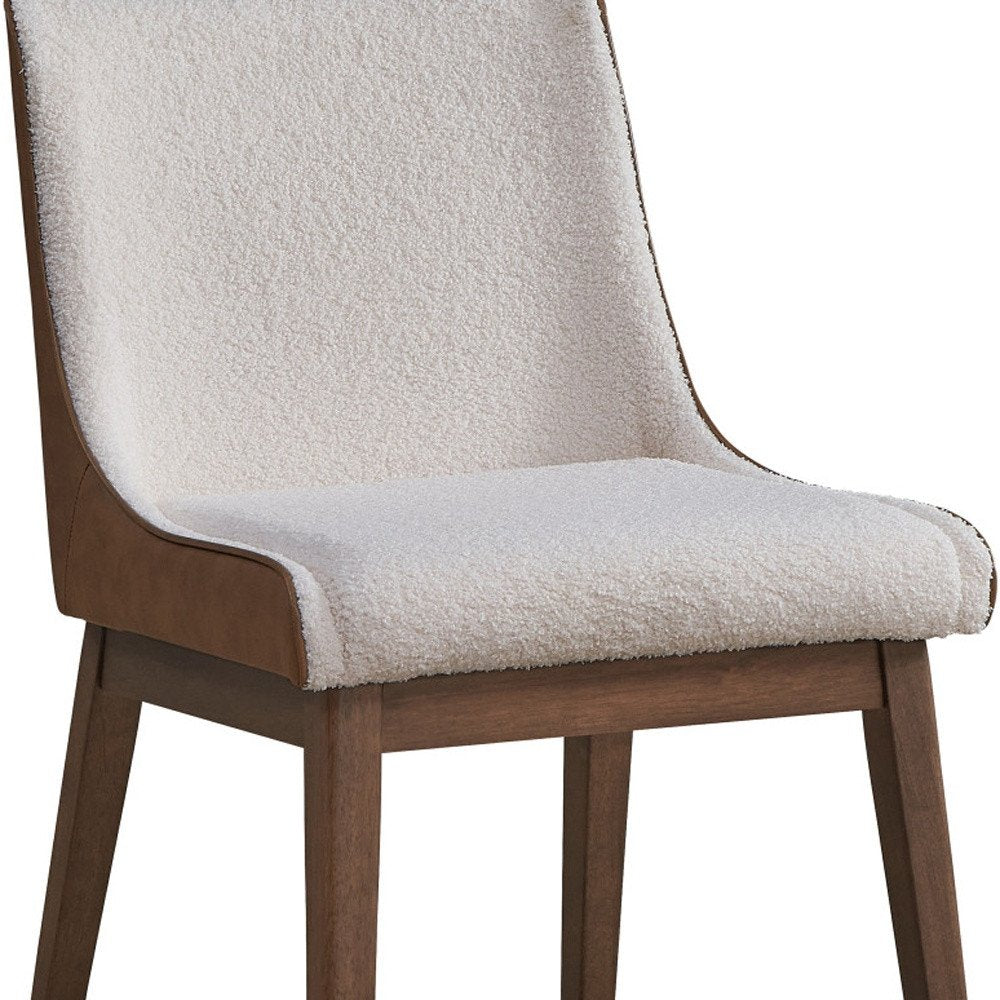 Set of Two White Brown And Walnut Boucle And Velvet And Solid Wood Dining Side Chairs