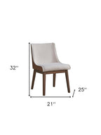 Set of Two White Brown And Walnut Boucle And Velvet And Solid Wood Dining Side Chairs