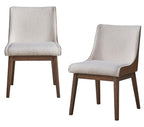 Set of Two White Brown And Walnut Boucle And Velvet And Solid Wood Dining Side Chairs