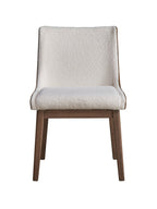 Set of Two White Brown And Walnut Boucle And Velvet And Solid Wood Dining Side Chairs