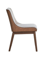 Set of Two White Brown And Walnut Boucle And Velvet And Solid Wood Dining Side Chairs