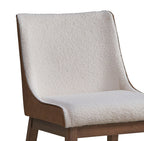 Set of Two White Brown And Walnut Boucle And Velvet And Solid Wood Dining Side Chairs