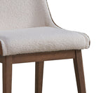Set of Two White Brown And Walnut Boucle And Velvet And Solid Wood Dining Side Chairs