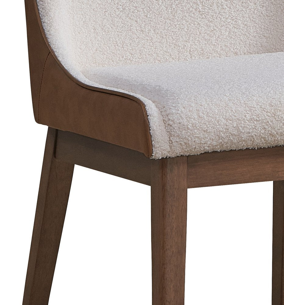 Set of Two White Brown And Walnut Boucle And Velvet And Solid Wood Dining Side Chairs