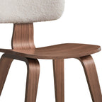Set of Two Walnut And White Boucle And Solid Wood Curved Back Dining Side Chairs