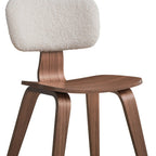 Set of Two Walnut And White Boucle And Solid Wood Curved Back Dining Side Chairs