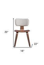 Set of Two Walnut And White Boucle And Solid Wood Curved Back Dining Side Chairs