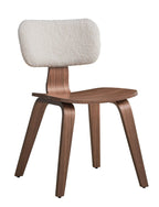 Set of Two Walnut And White Boucle And Solid Wood Curved Back Dining Side Chairs