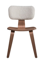 Set of Two Walnut And White Boucle And Solid Wood Curved Back Dining Side Chairs