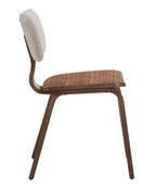 Set of Two Walnut And White Boucle And Solid Wood Curved Back Dining Side Chairs