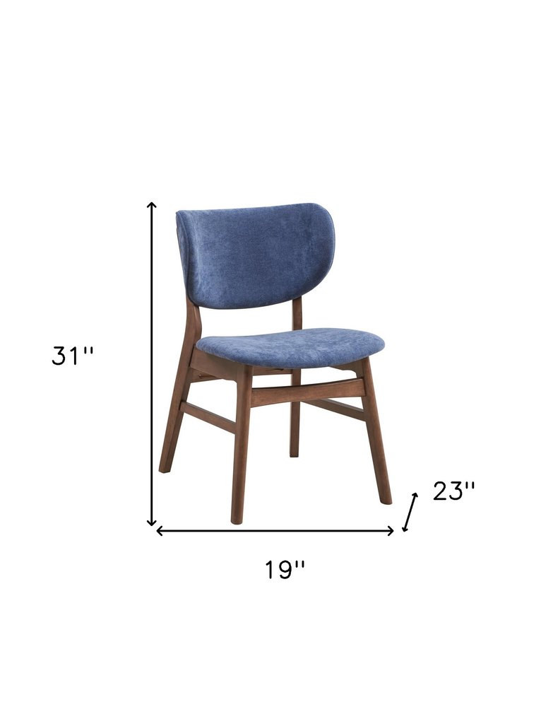 Set of Two Blue And Brown Fabric And Solid Wood Partially Open Back Dining Side Chairs