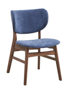 Set of Two Blue And Brown Fabric And Solid Wood Partially Open Back Dining Side Chairs