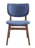 Set of Two Blue And Brown Fabric And Solid Wood Partially Open Back Dining Side Chairs