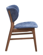 Set of Two Blue And Brown Fabric And Solid Wood Partially Open Back Dining Side Chairs