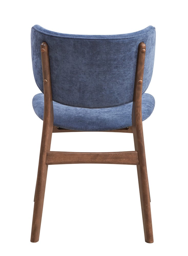 Set of Two Blue And Brown Fabric And Solid Wood Partially Open Back Dining Side Chairs