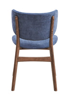 Set of Two Blue And Brown Fabric And Solid Wood Partially Open Back Dining Side Chairs