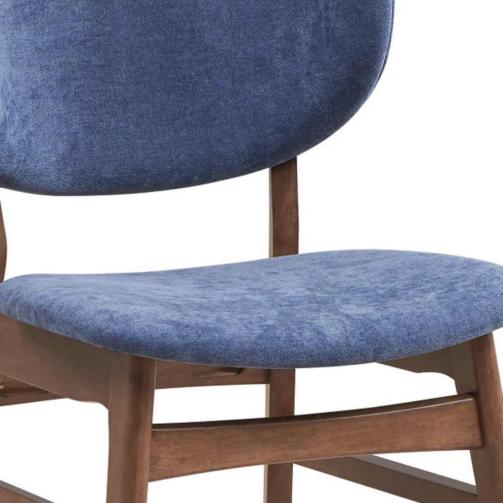 Set of Two Blue And Brown Fabric And Solid Wood Partially Open Back Dining Side Chairs