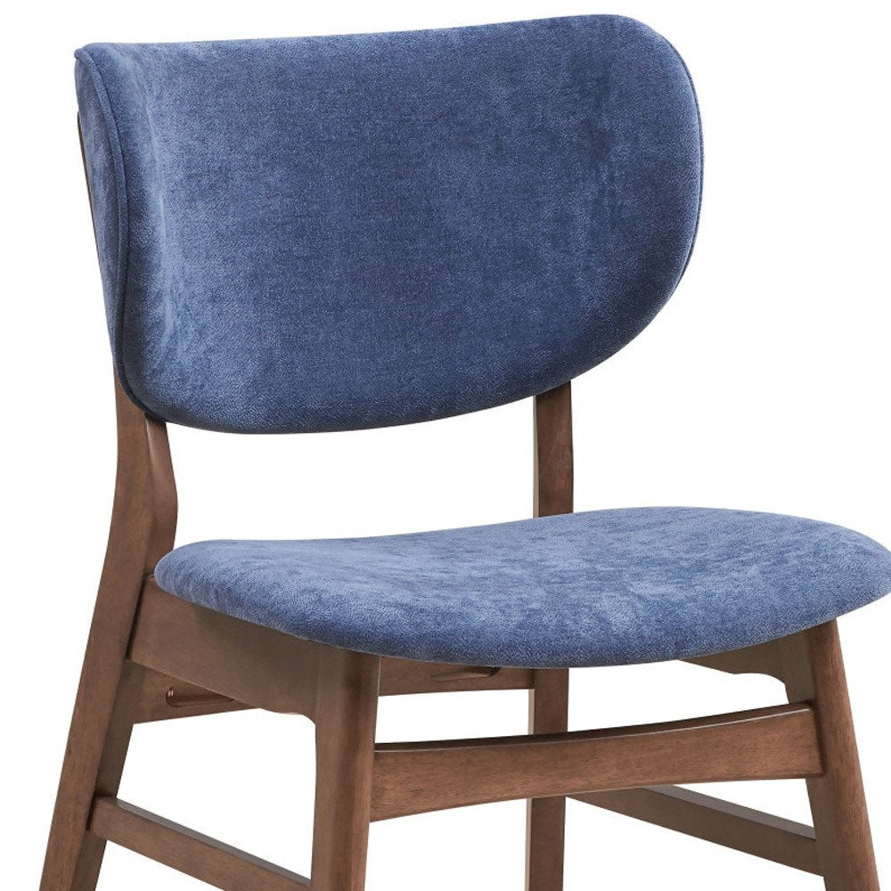 Set of Two Blue And Brown Fabric And Solid Wood Partially Open Back Dining Side Chairs