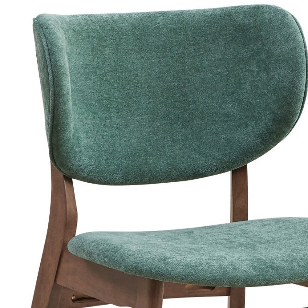 Set of Two Blue And Brown Fabric And Solid Wood Partially Open Back Dining Side Chairs
