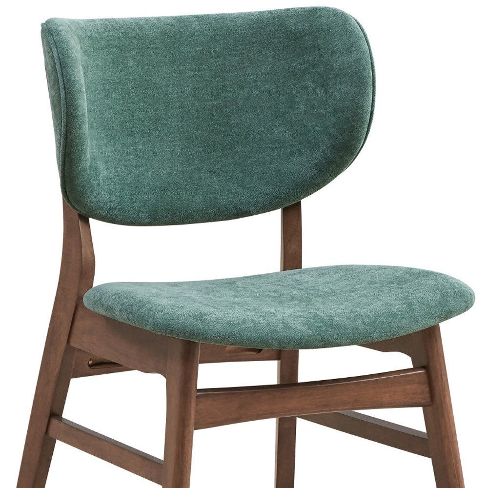 Set of Two Blue And Brown Fabric And Solid Wood Partially Open Back Dining Side Chairs