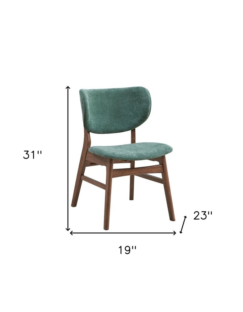 Set of Two Blue And Brown Fabric And Solid Wood Partially Open Back Dining Side Chairs