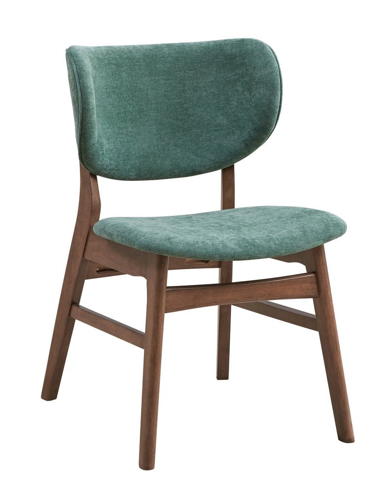 Set of Two Blue And Brown Fabric And Solid Wood Partially Open Back Dining Side Chairs